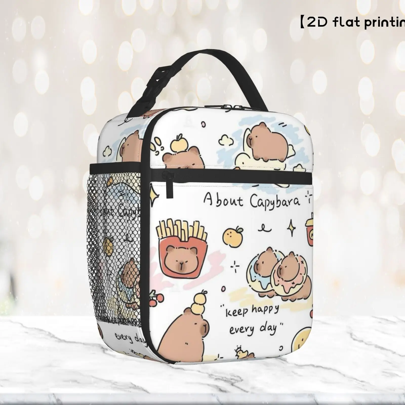 1pc Happy Every Day Fashion Design Lunch Bag Reusable Bento Bag for Men and Women Outdoor Sports Tote Bag
