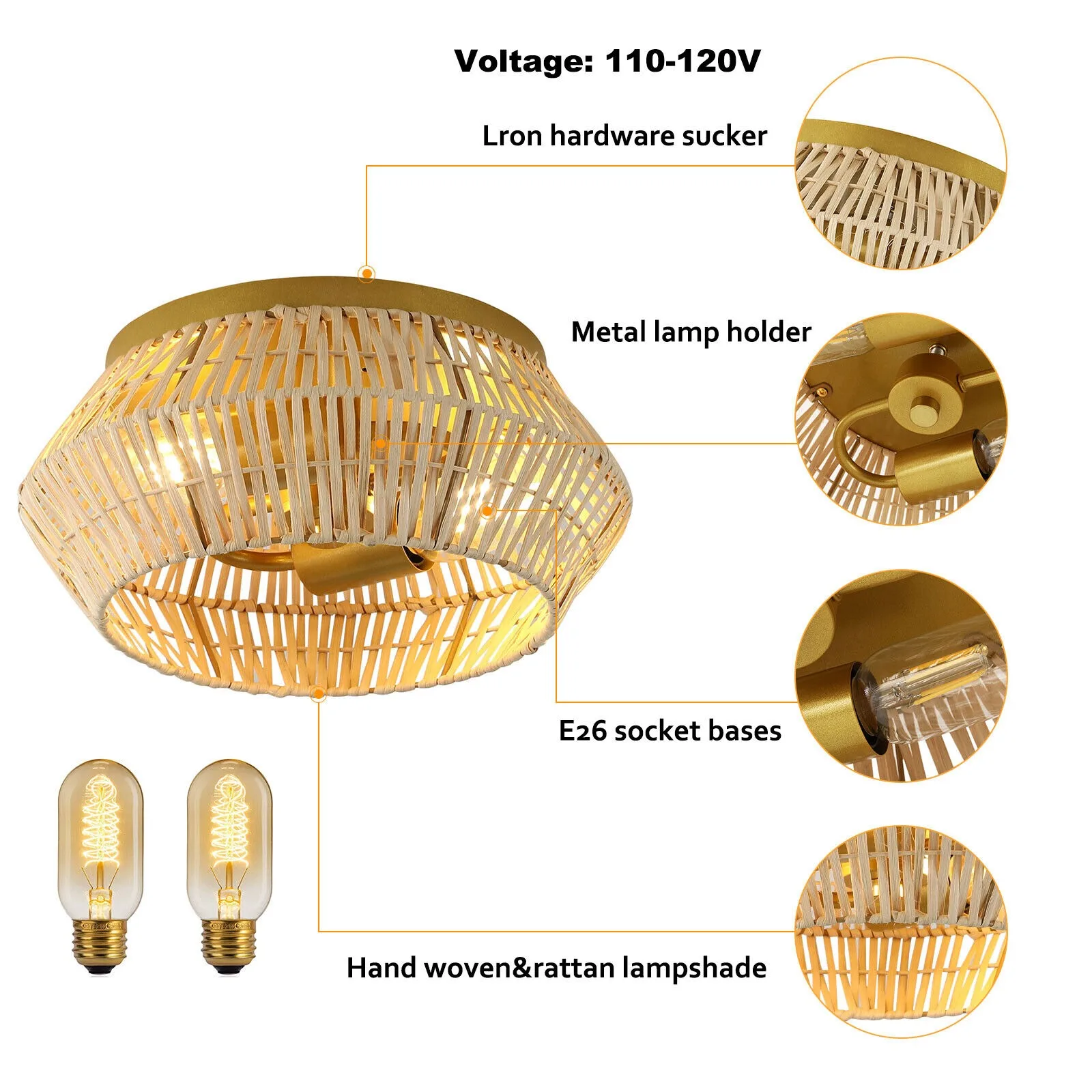 Imagem -04 - Vintage Woven Rattan Teto Light Farmhouse Pendant Lamp Sala de Jantar Chandelier us