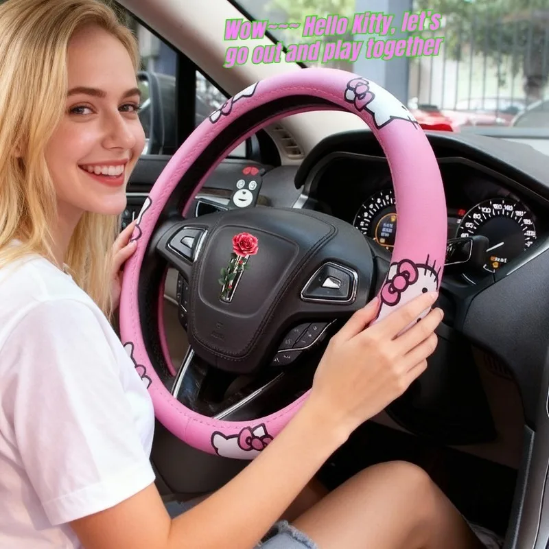 

Car Steering Wheel Cover Hello Kitty Personalized Kawaii Cartoon Cute Anti-Slip Atmosphere Decoration Multiple Styles Gift love