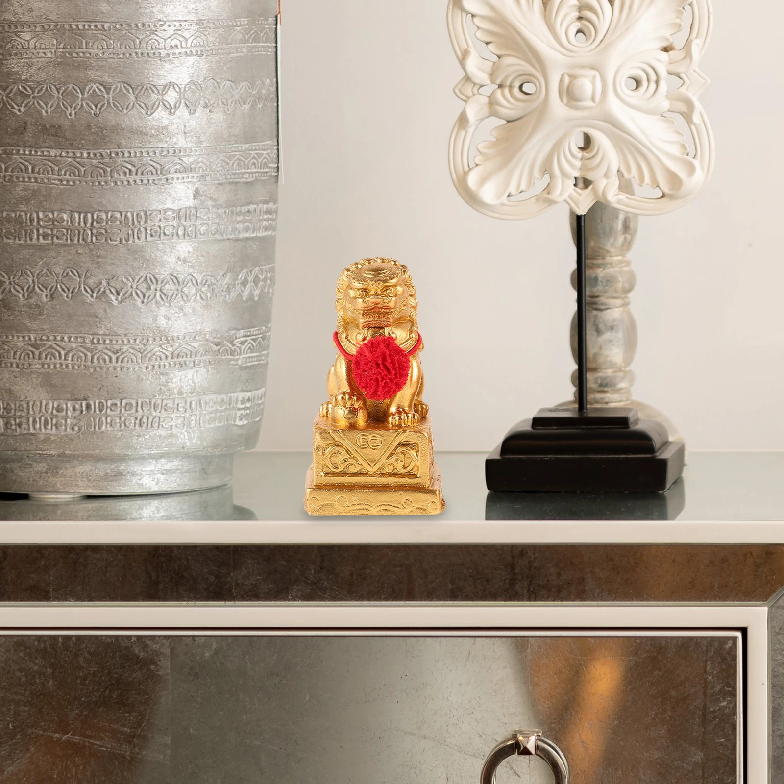 

2pcs Lion Ornament Resin Rubber Cotton Mini Statue Intricate Craft Home Decor Tabletop Desktop Ancient Chinese Traditional