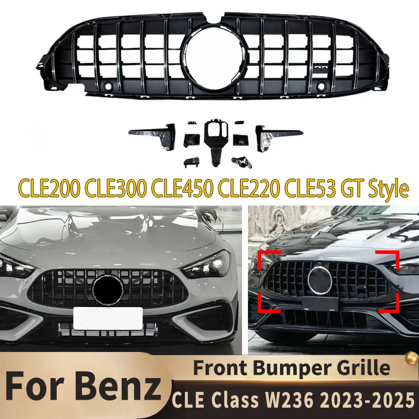 

For Mercedes Benz CLE Class W236 CLE200 CLE300 CLE450 CLE220 CLE53 GT Style Front Bumper Grille Radiator Mesh Grills 2023-2025