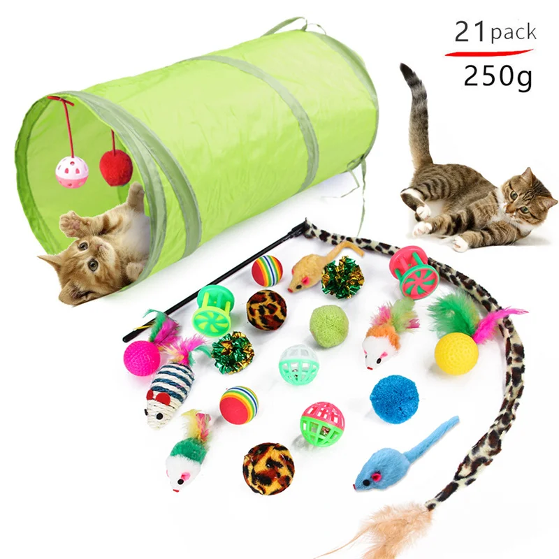 

Kitten Toys Variety Pack-Pet Cat Toys Combination Set, Funny Cat Stick, Sisal Mouse Bell Ball, Cat Foldable Play Tunnel Supplies