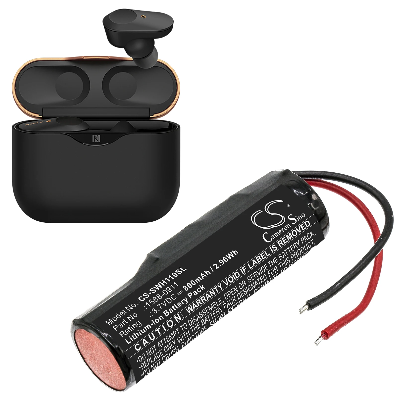 

800mAh 3.7V 2.96Wh Wireless Headset Li-ion Battery for Sony 1588-0911 WF-1000XM3 Charging Case WF-SP900