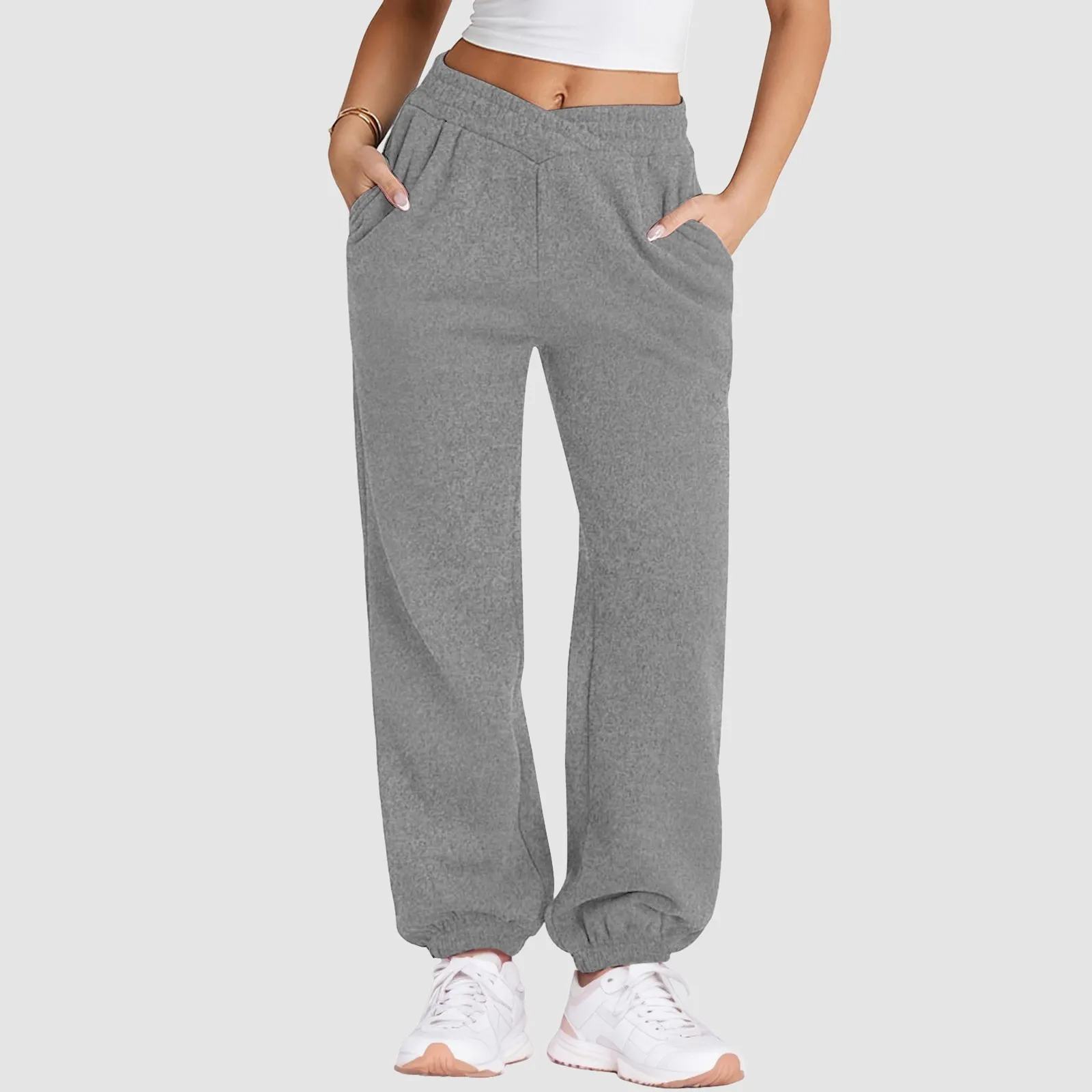 

Solid Color Casual Sports Pants Drawstring Elastic Waist Running Jogging Sweatpants Women's Athleisure Trousers Streetwear