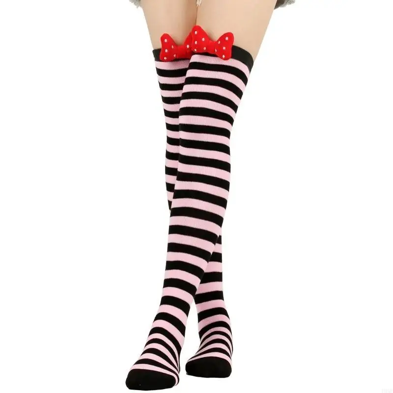 195E フェスティバル ホリデー ちょう結びストッキング ストライプ オーバーニーソックス パーティーコスチューム用
