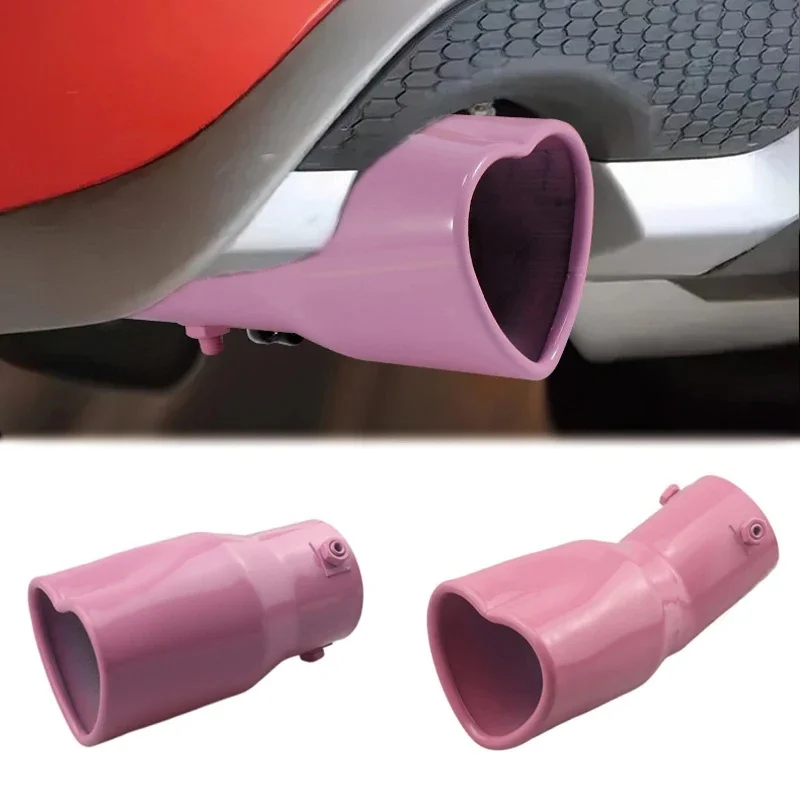 Pink heart-shaped tail throat, stainless steel heart-shaped muffler 63mm exhaust nozzle tip female car modification