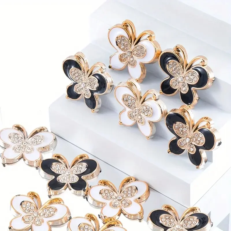 10pcs MINGXUAN Butterfly Charms with Rhinestones - Fashionable Plastic Flower Buckles for DIY Jewelry, Shoes & Accessories