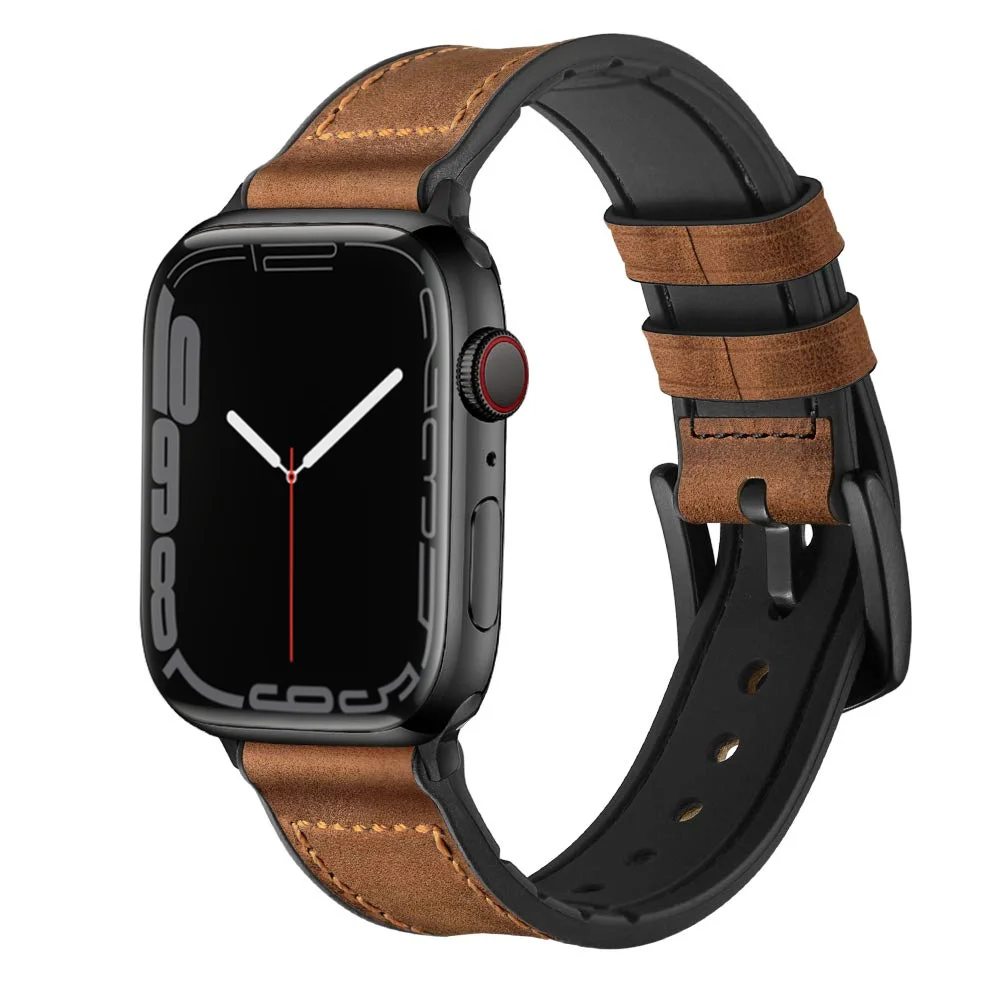 

Leather+Silicone Strap for Apple watch band 45mm 49mm 44mm 42mm 41mm 40mm correa bracelet iWatch series 9 SE 8 7 9 6 5 4 3 ultra