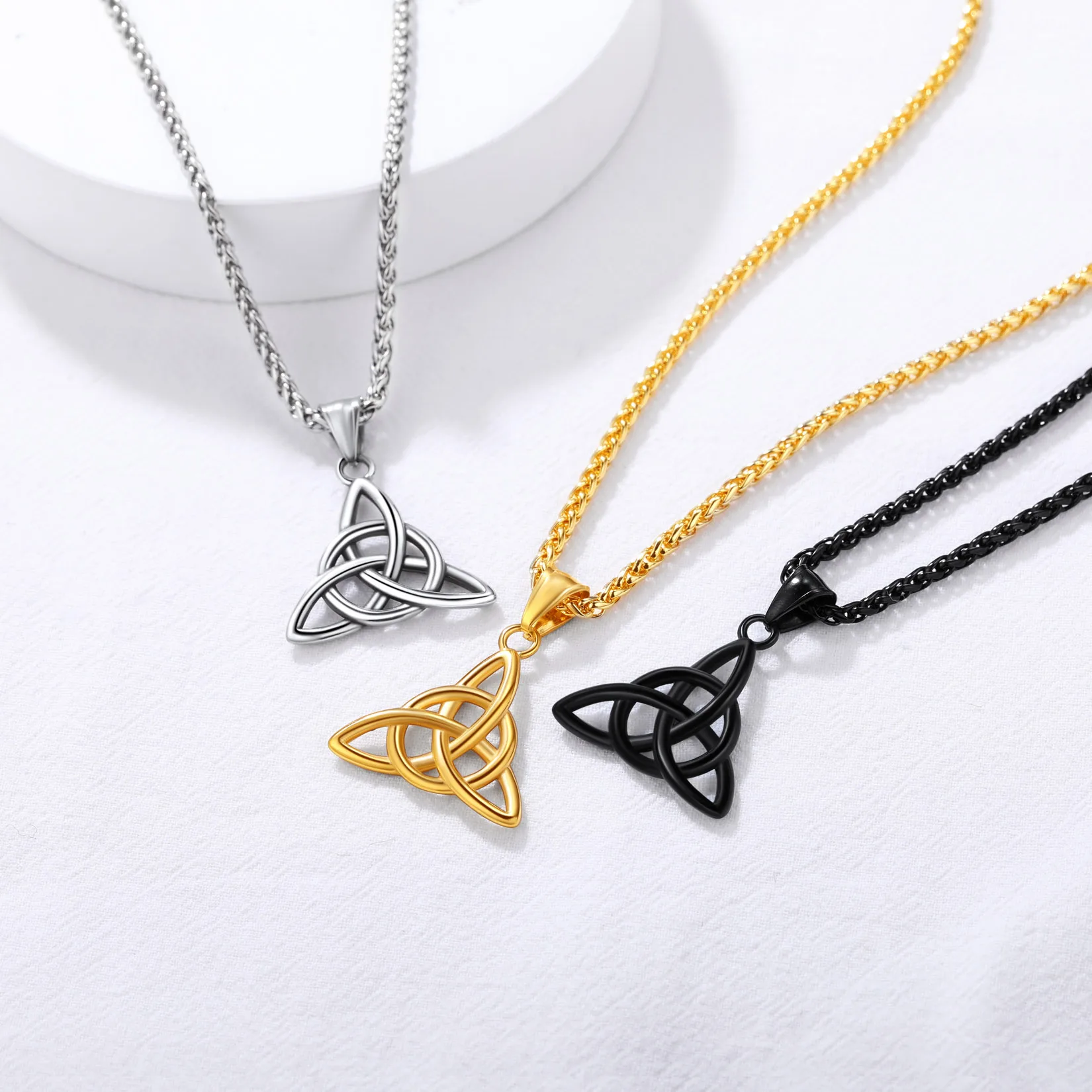 U7 Stainless Steel Celtic Knots Necklaces Triquetra Gold Color 22 Inches Wheat Link Chain Irish Knot Unisex Viking Jewelry