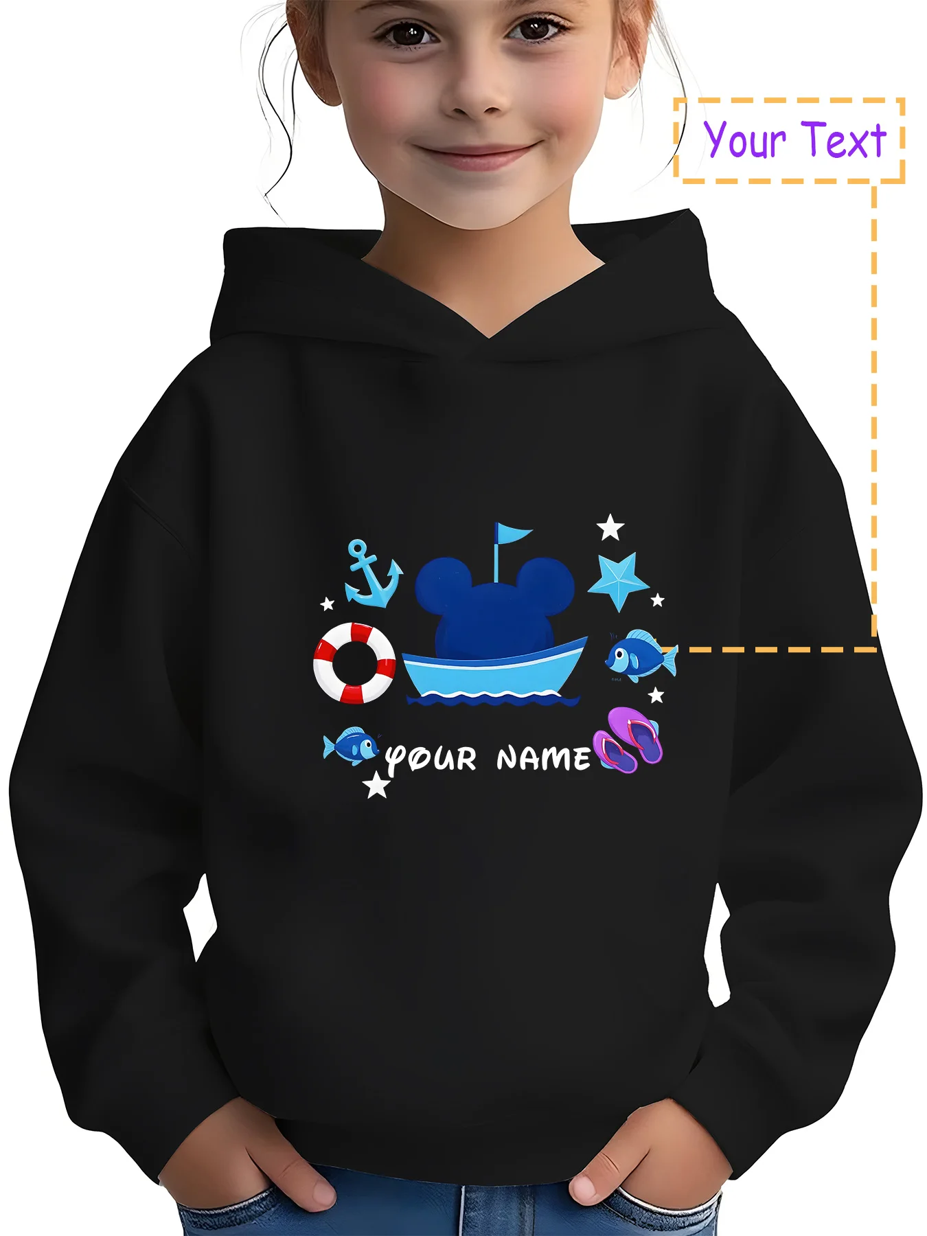 

MINISO Disney Mickey Boat Hoodie - Mickey at the helm of the boat, full of ocean elements, perfect for family outings and beach