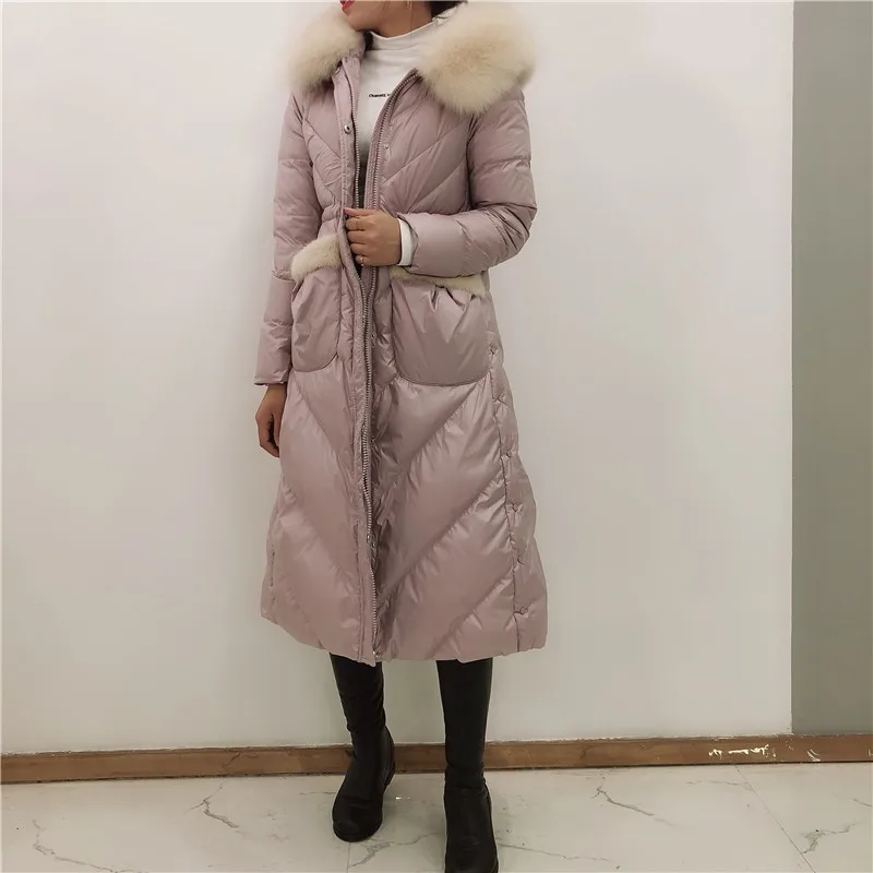 Winter New Women's Down Jacket Loose Commuting Fox Fur Collar Slim Fit White Duck Down Coat