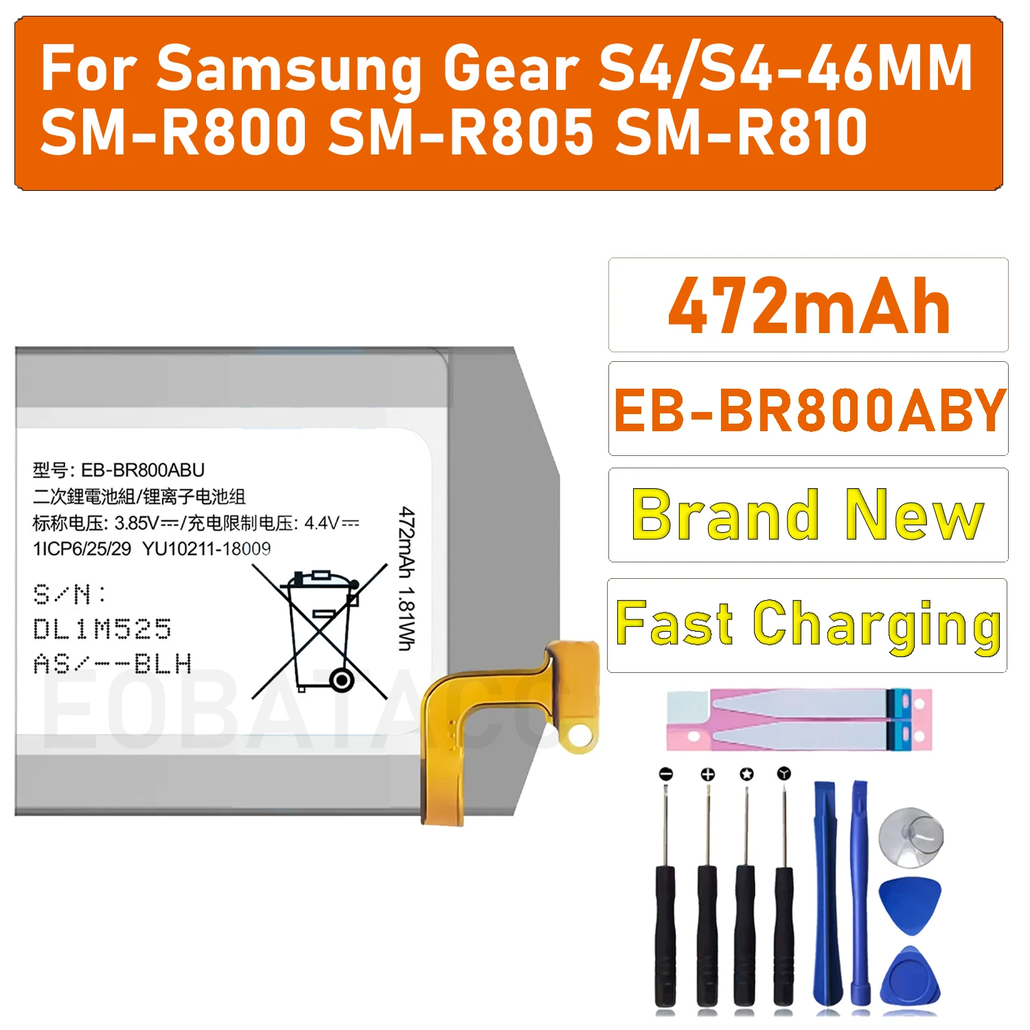 

EOBATACC New 100% Original Battery EB-BR800ABY For Samsung Gear S4/S4-46MM Batteries + Tools
