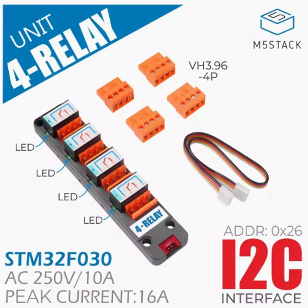 

M5Stack 4-Relay 4-way relay with status indicator light IIC DC signal switching
