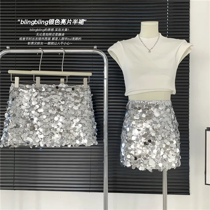 

New 2024 modern party skirts Slim fit party sequin silver skirts skorts y2k Women's sexy christmas skirts