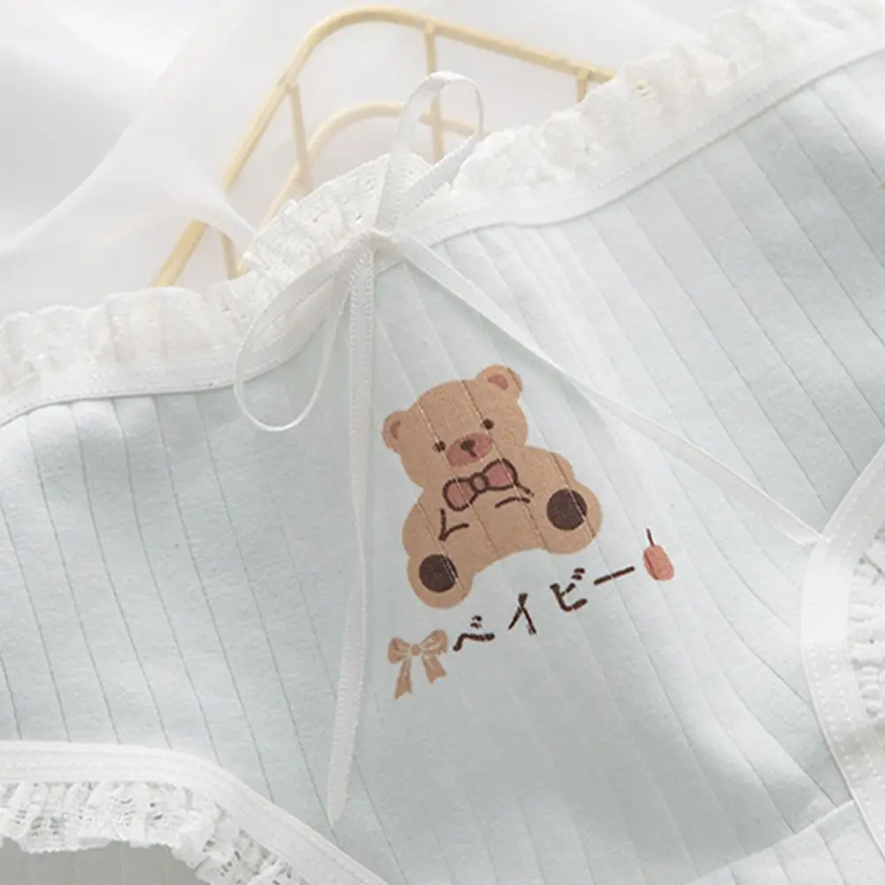 Cute Breathable Bow Student Fitness Mid-waist Women Lingerie Cotton Korean Style Underwear Cartoon Bear Panties