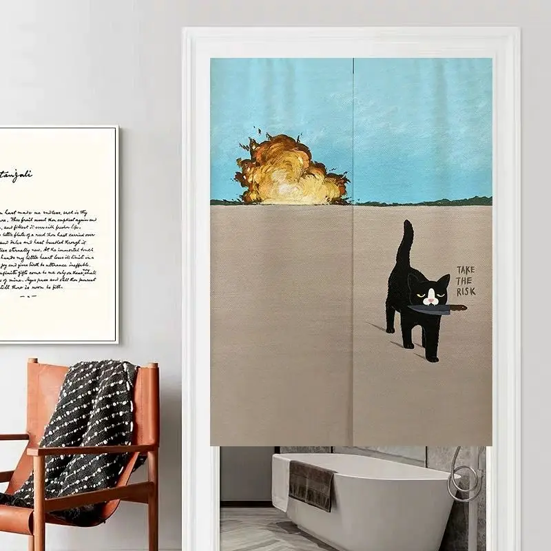 VIKAMA Black Cat Desert Art Door Curtain for Kitchen Room Divider Partition Cozy Aesthetic Retro Warm Style Home Decor