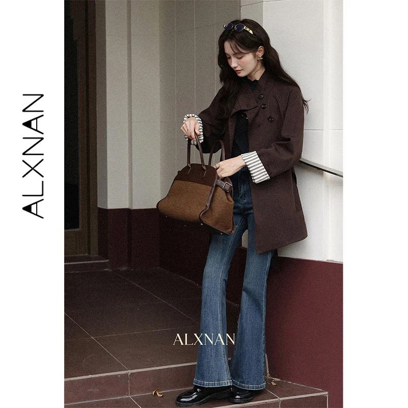 

ALXNAN Plus Size Brown Trench Coat Spring Long Sleeve Loose-fit Women's Windbreaker Elegant Casual Office Lady Jackets D12901