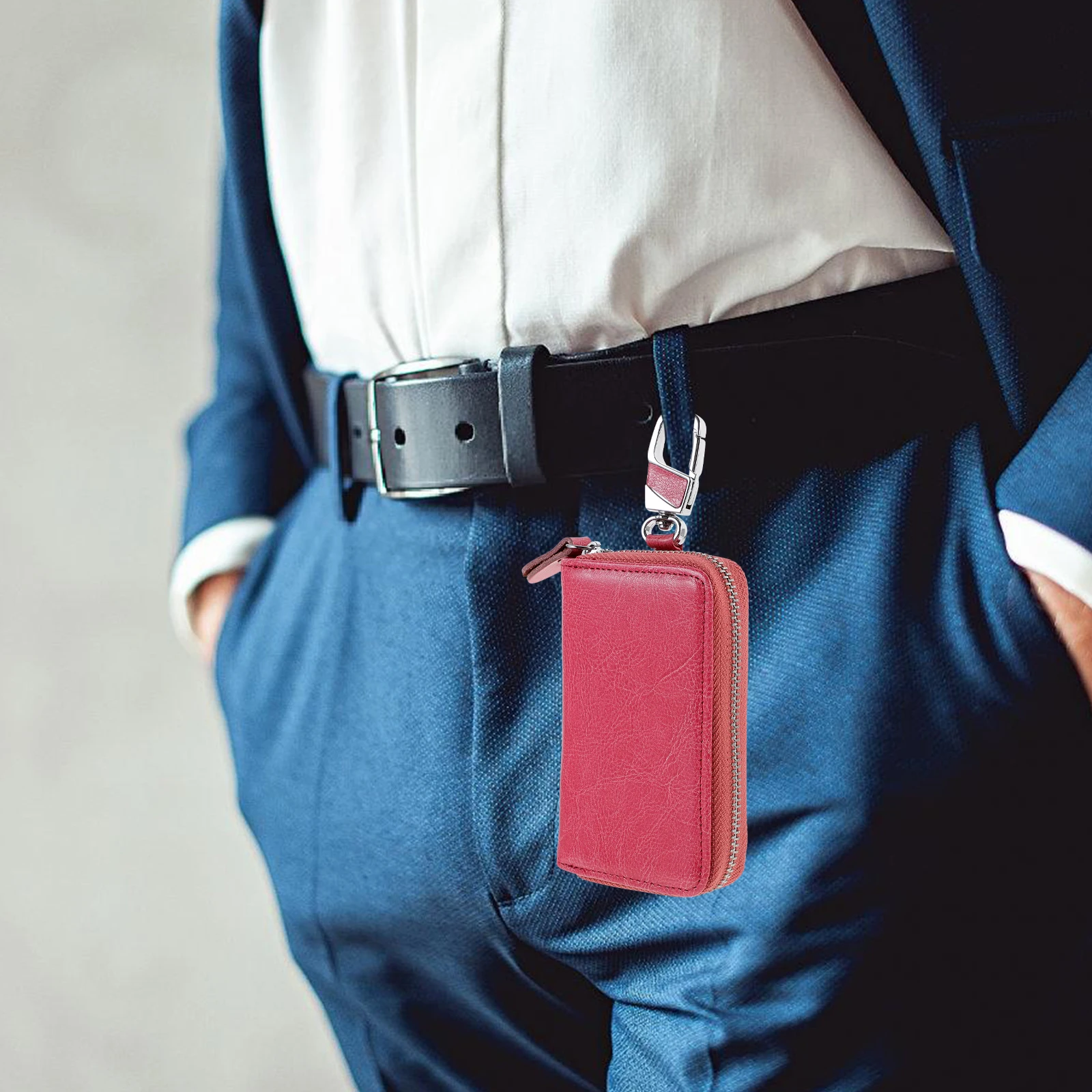 

Durable Leather Car Key Bag Stylish Zipper Pouch Hanging Waist Case for Key Protection and Organization