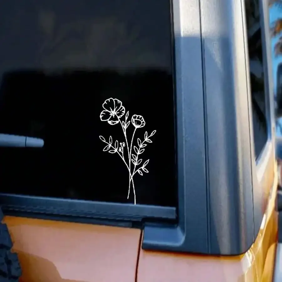 1pc Wild Flower Car Sticker, Suitable For Car Window, Laptop Back, Computer, Luggage, Car Parts, Car Line Drawing Sticker, view 2