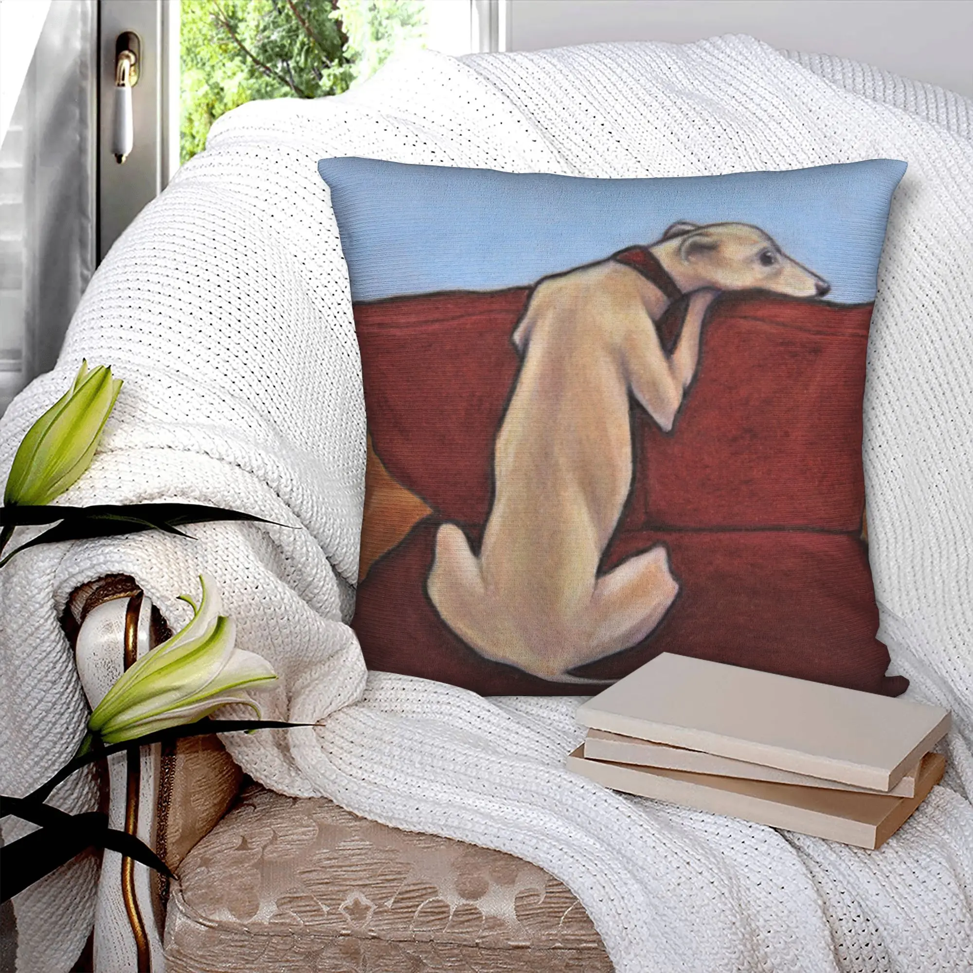 Nordic Whippet Waiting Sofa Cushion Cover Velvet Greyhound Hound Dog Pillow Case Decoration