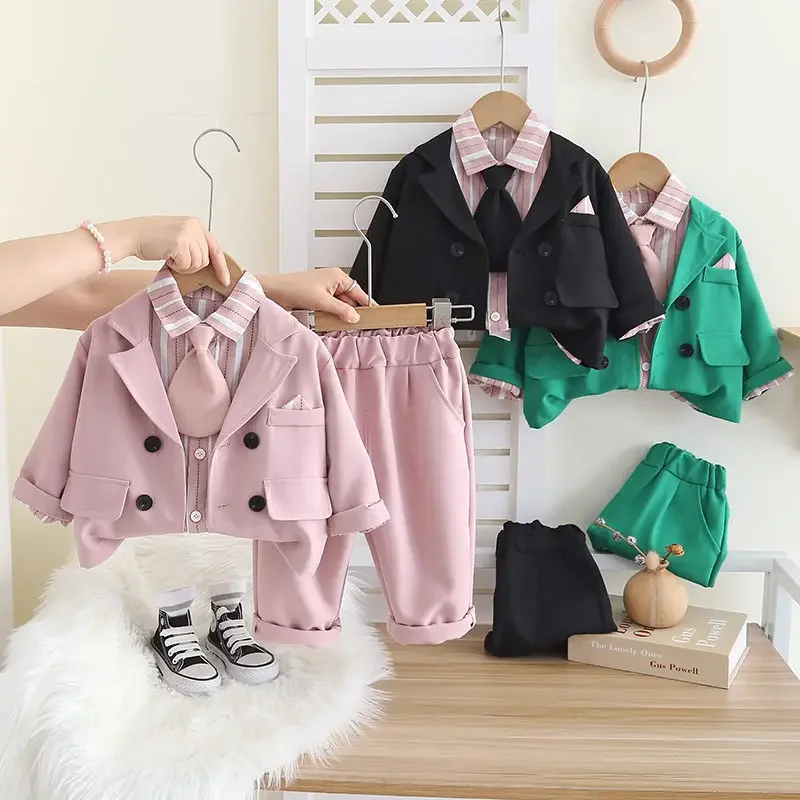 

T-Shirt Pants 3pcs/Sets Infant Suit Clothes Boy Wedding Children Kids Tie Party Formal Cotton Gentleman Casual Boys Jackets