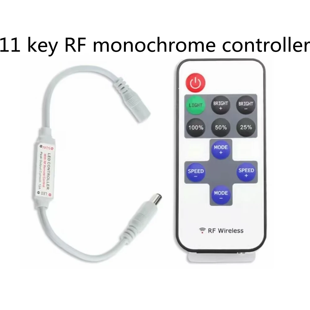 Mini11Keys RF Monochrome Controller Wireless LED Remote Control LED Dimmer DC Cable DC5-24V