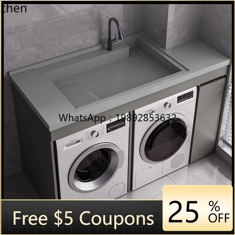 Balcony Double Machine Flat Laundry Cabinet Laundry Basin with Washboard Combination Cabinet