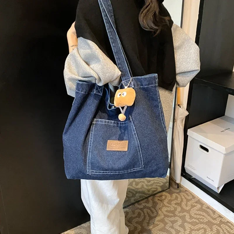 

Нишевые художественные сумки-тоут большой вместимости, ковбойская холщовая сумка на плечо для женщин, универсальная японская и корейская повседневная сумка