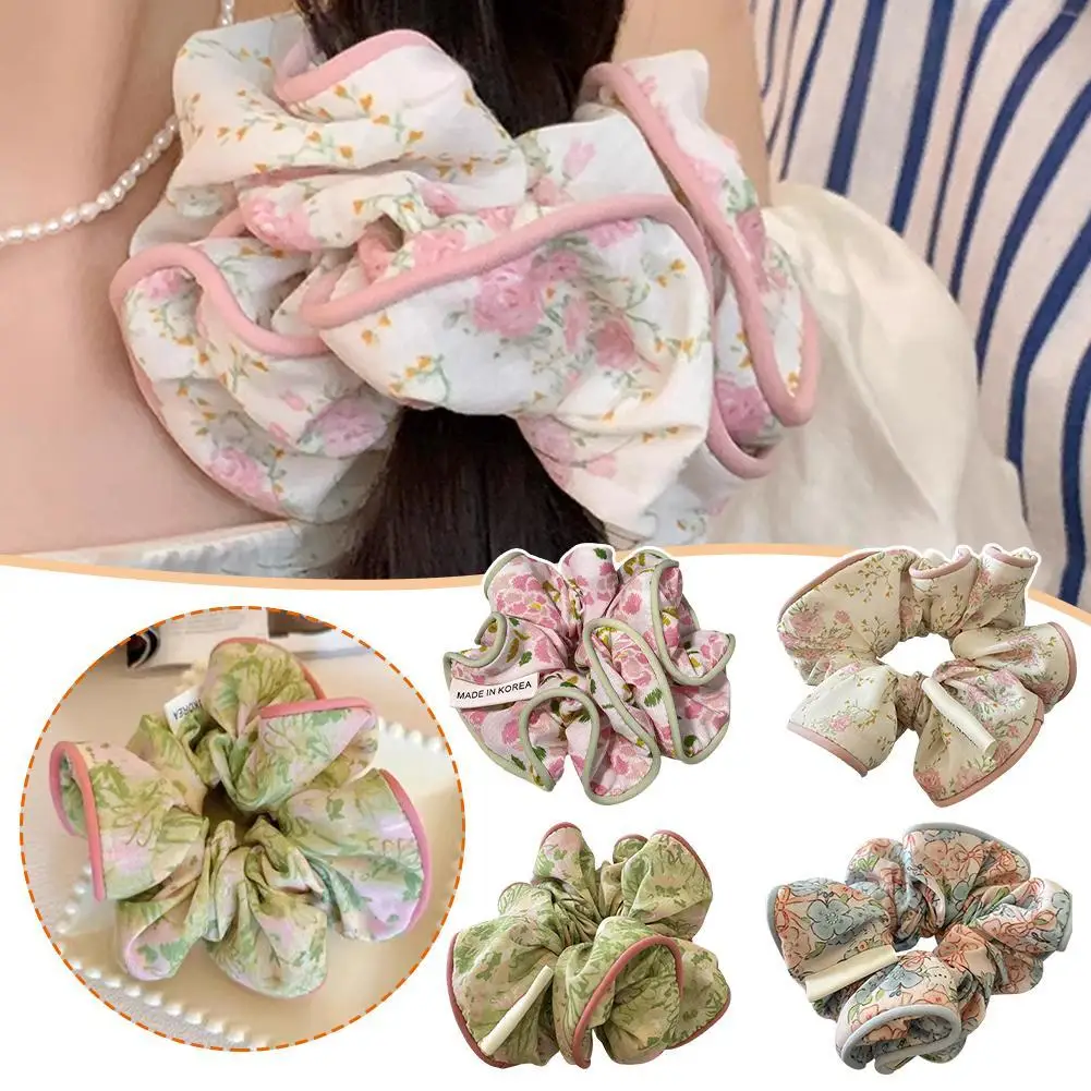 Floral Scrunchy 2024 Spring Hair Scrunchies for Girls Women Hair Elastics Bands Ponytail Holder Bulk Hair Accessories Gifts