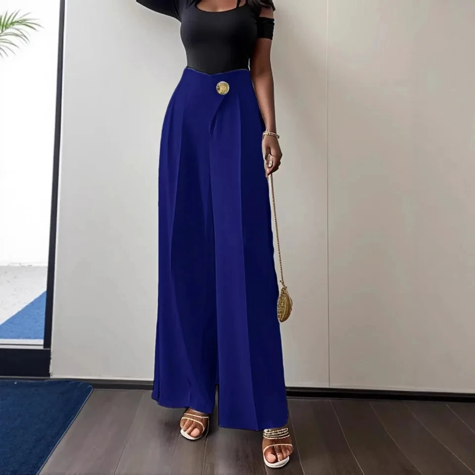 

Spring Summer New Solid Color High Waist Casual Straight Leg Loose Trousers Womens Button Formal Style Women's Trousers