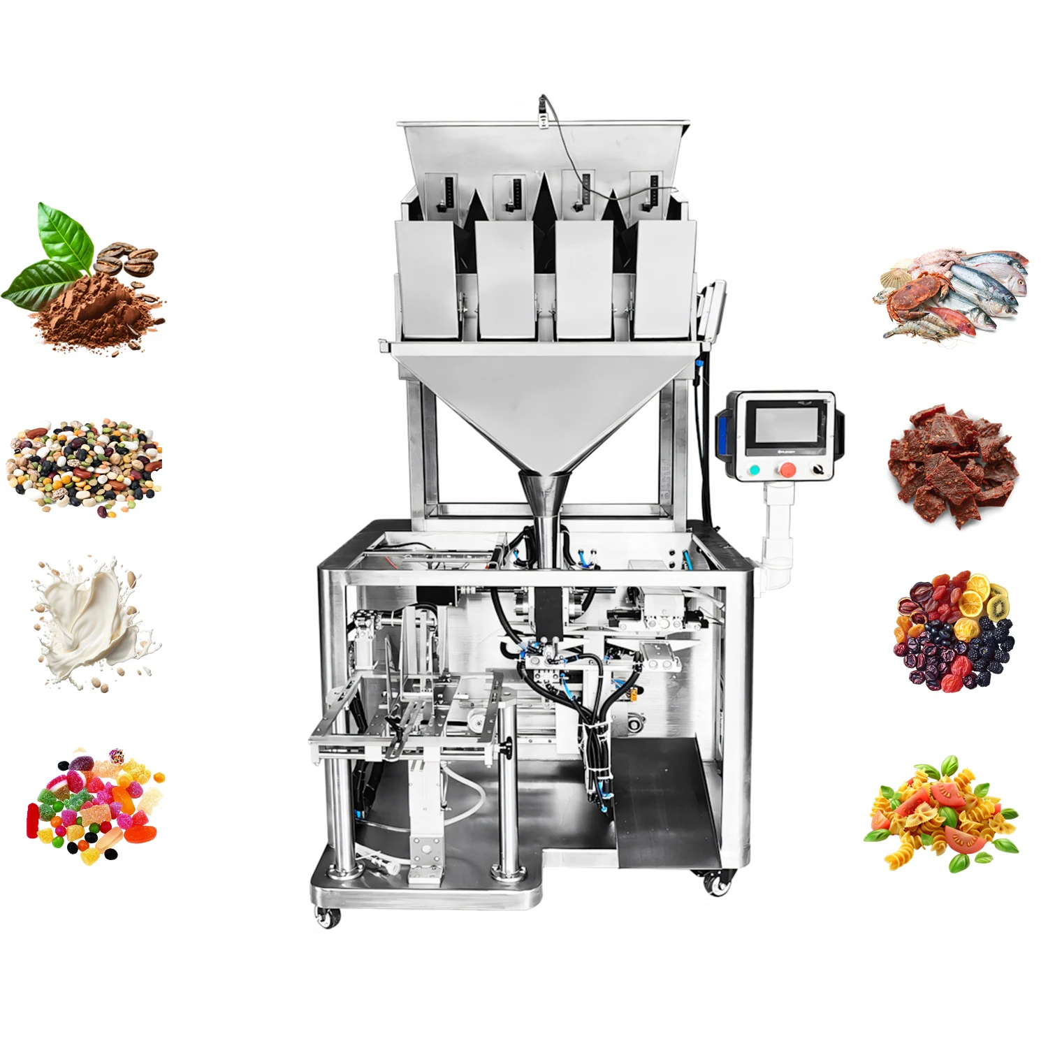 Automatic Linear Head Weigher Packaging Machine Stand up Pouch Corn Flour Bagging Packaging Packing Machine Sealing Machines