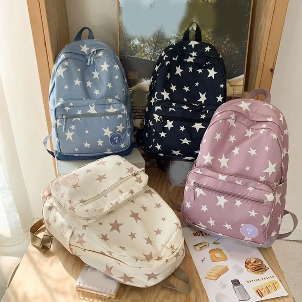 White Star Printed Solid Backpack Bookbag Student Back To School Casual Fashion Nylon Travel  Women's Large Backpacks