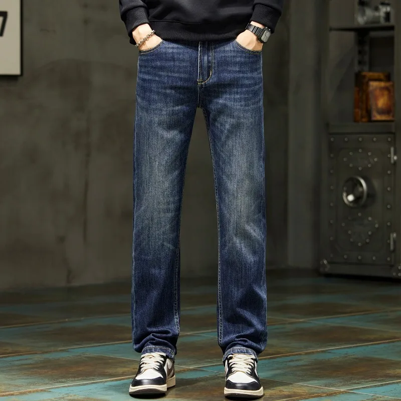 

2026 Spring Classic Blue Jeans For Men Business Casual Straight Cut High Quality Brand Male Long Trousers Large Size 20-40