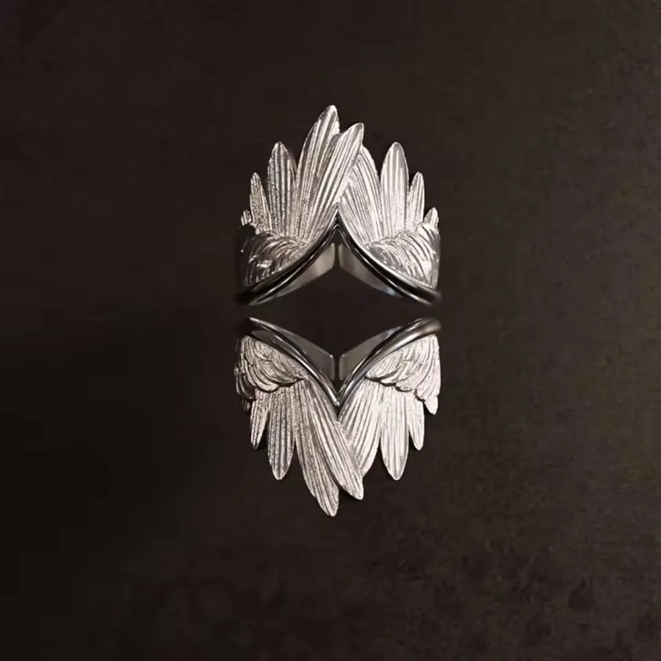 2025 Retro Angel Wings Ring For Women Girls Punk Gothic Adjustable Open Ring Handmade Designer Jewelry Accessories Gift image 2