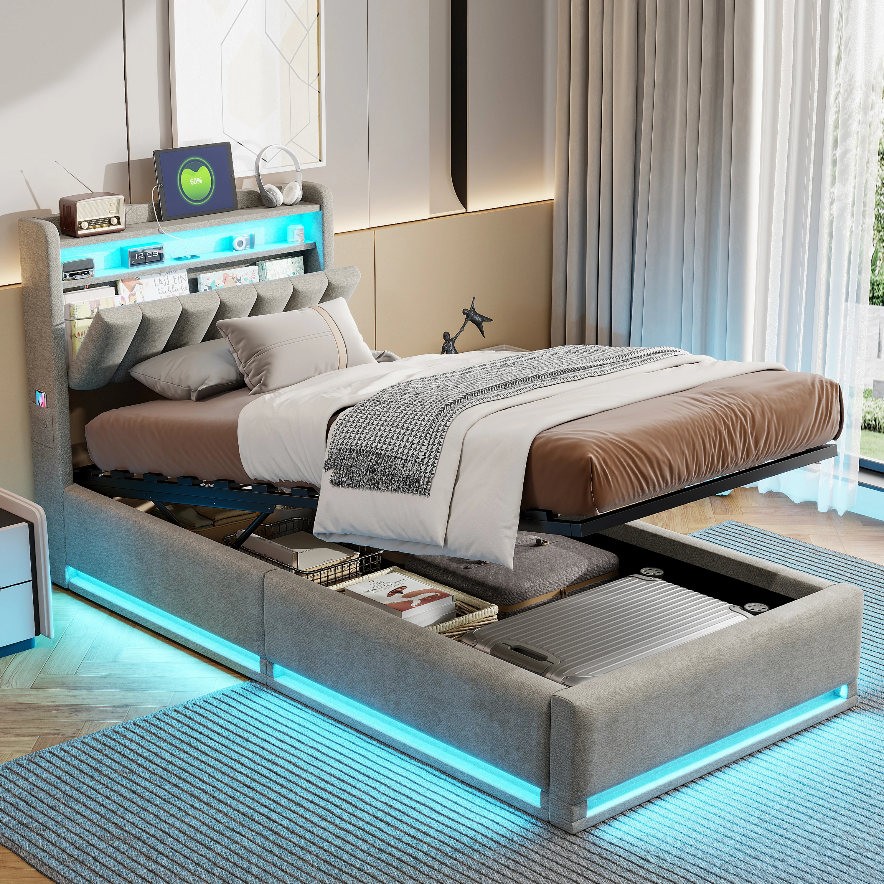 Anajqaqia 90×200 cm Kinderen eenpersoonsbed. Gestoffeerd bed met lattenbodem, diverse soorten bedframes, zonder matras