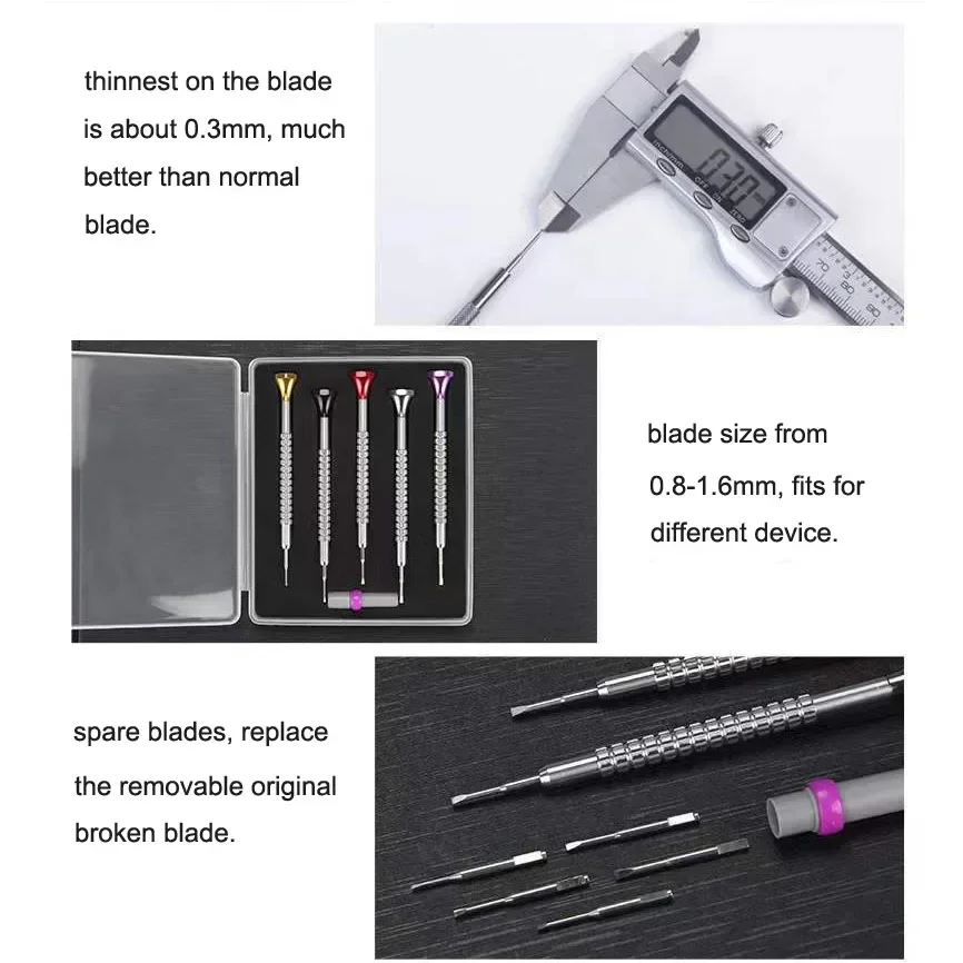 5PCS/ Set Precision Flat Straight  Steel Screwdrivers Set Watch Glasses Jewelry Watches Repair Tool Kit 0.8 1.0 1.2 1.4 1.6mm