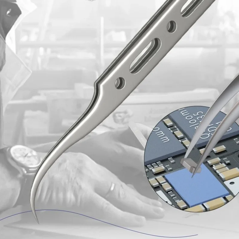 MECHANIC Extra Hard Anti-Magnetic Tweezer Stainless Steel Bent Pointed for Phone PCB Motherboard Soldering Repair Tweezers Tool