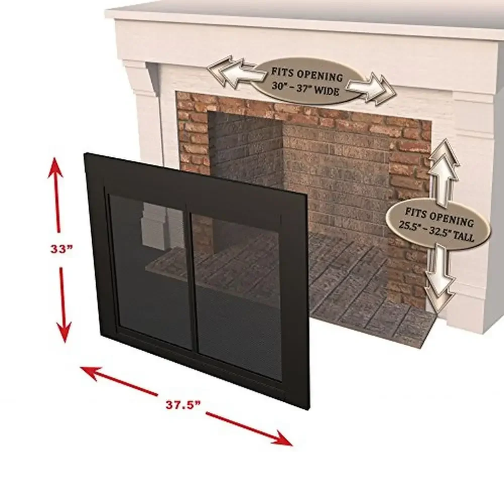 Portas de lareira de vidro de níquel, horizonte médio, eficiente em energia, fácil aderência, painéis de malha fixa, controle de amortecedor oculto, 37,5 "l x