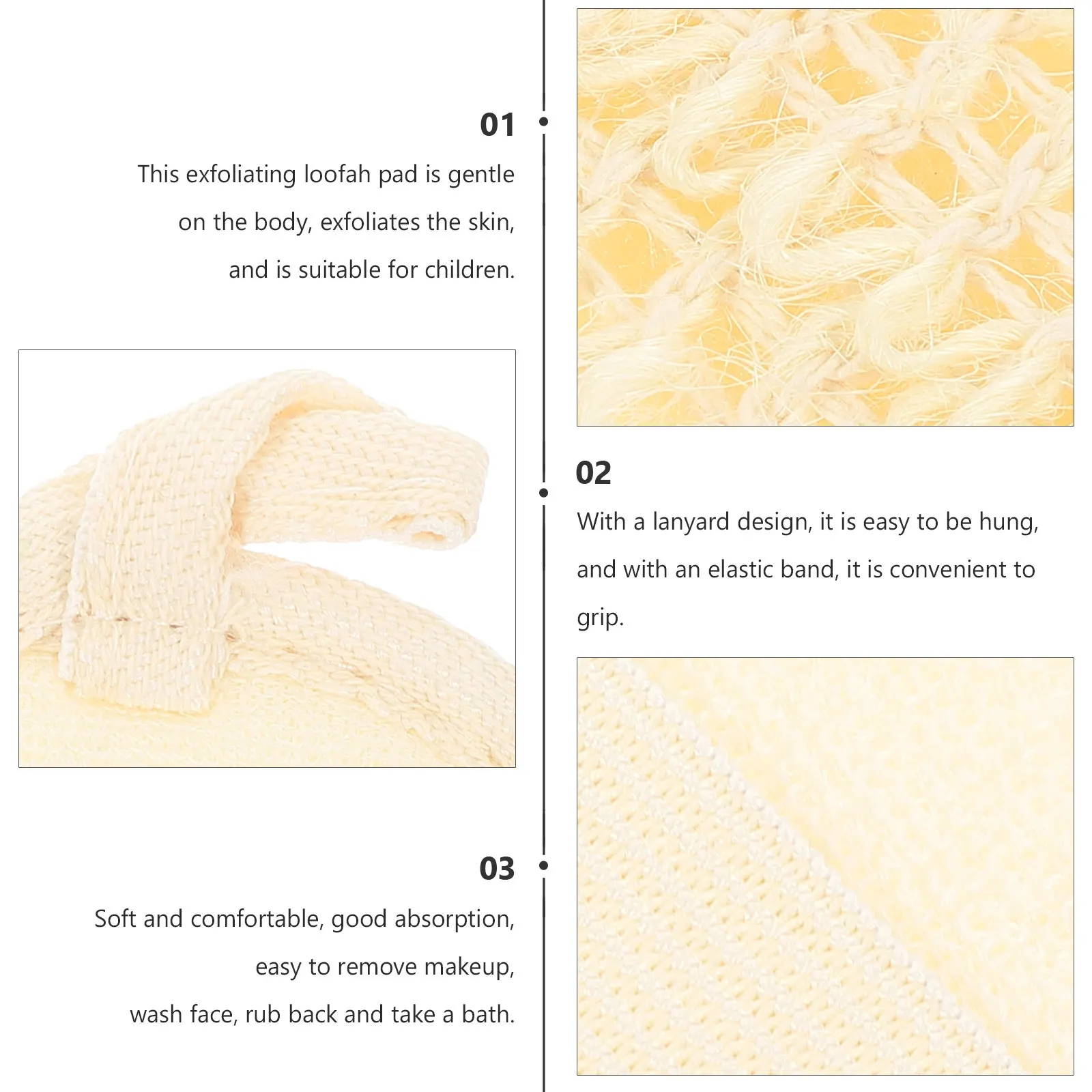 

6Pcs Natural Exfoliating Loofah Pads Gentle Body Scrubbers for Sensitive Skin Deep Cleansing Shower Bath Sponge with Lanyard