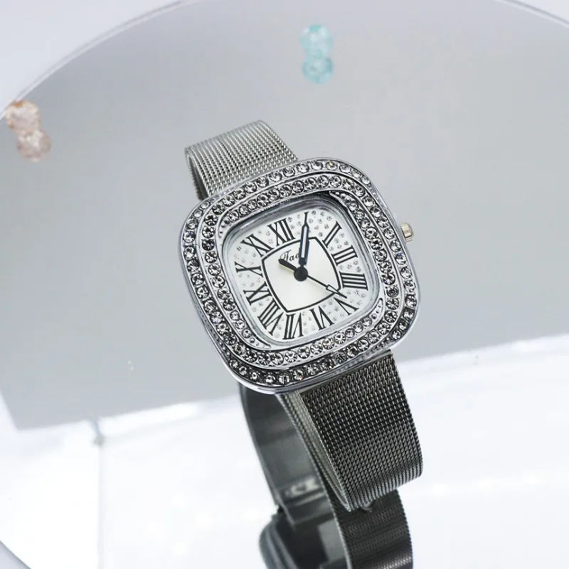 New Simple Square Ladies Shiny Full Diamonds Quartz Watch Casual Stainless Steel Dress Women's Clock Wristwatch