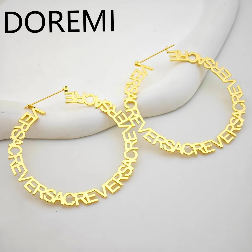 

DOREMI Stainless Steel Waterproof Jewelry Customized Earring Clip Round Name Personalized Letters Earring Hoop