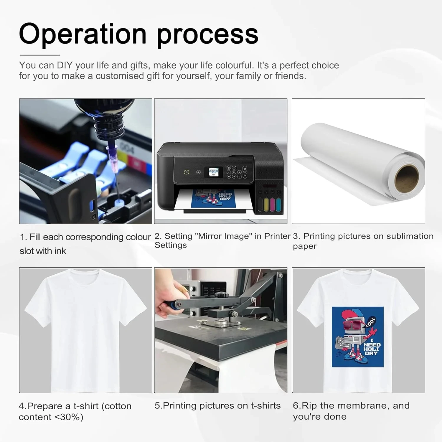100ML Sublimation Ink DX5 TX800 i3200 i1600 L1800 1390 R1900 L800 XP600 L805 XP-15000 ET-8550 ET-8500 Heat Press Transfer Ink