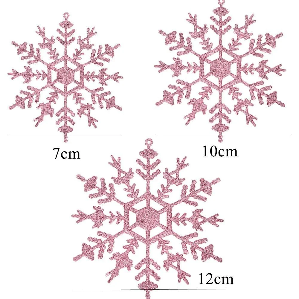 6PCS 7/10/12cm Bling Snowflake Christmas Colorful Tree Hanging Snowflakes for DIY Gifts Wrapping Supply Xmas Tree Decoration