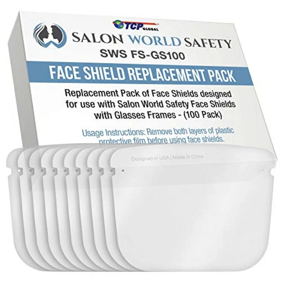 

Salon World Safety Replacement Face Shields Only 10 Packs of 10 , Glasses Frames Not Included Fits Most Brands, Ultra Clear, Fu