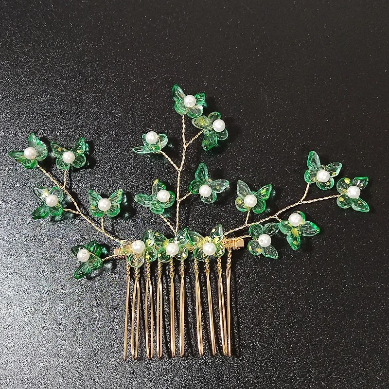 Novo nupcial verde cristal pentes de cabelo headpiece jóias strass pérola flores artesanal acessórios de cabelo de casamento para mulheres meninas