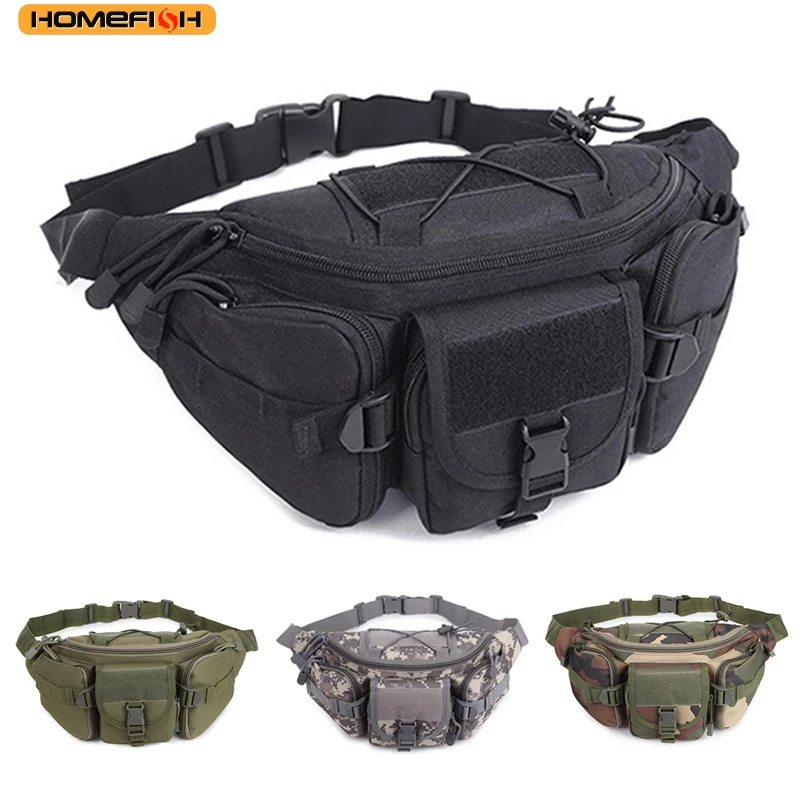 Bolsa de cintura para atividades ao ar livre HOMEFISH, bolsa tática masculina, à prova d'água, com sistema Molle, camuflada, para caça, caminhadas e escalada, feita de nylon, com compartimento para celular.