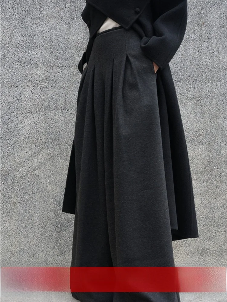 

Loose Fleece Wide Leg Pants Women's Autumn Winter Long Trousers with Pleats Belted Straight Cut Floor-Length Elegant Style