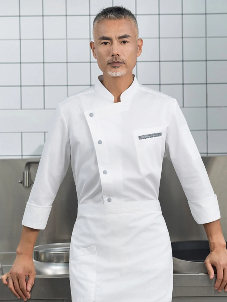 Restaurant Chef Shirt  Kitchen Coat Stand Collar Long Sleeve Hotel Cook Uniform Cafe Bakery Pastry Work Clothes Tops and Apron