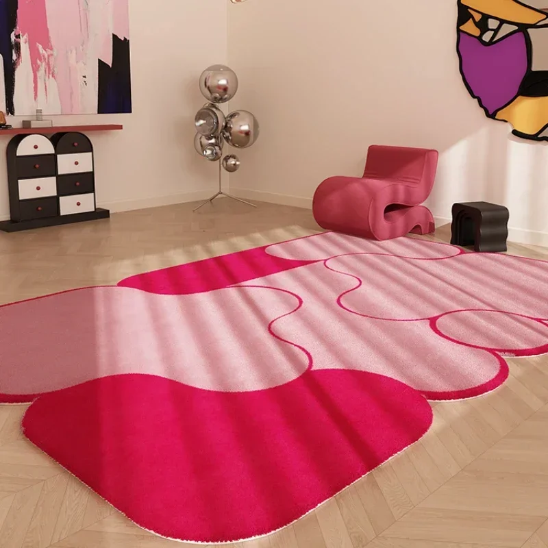 Dopamine Girly Bedroom Decor Plush Carpet Light Luxury Carpets for Living Room Pink Shaped Plush Rug Fluffy Soft Thick Floor Mat