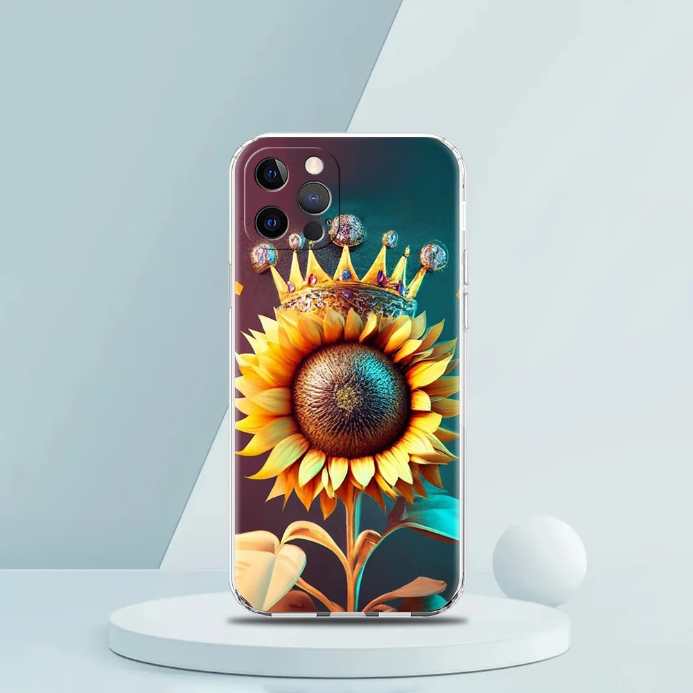 Sunflower Phone Case for iPhone 16 15 14 13 12 Pro Max Transparent Soft for iPhone 11 Pro Max 7 8 Plus XS XR Shell Capas Bags